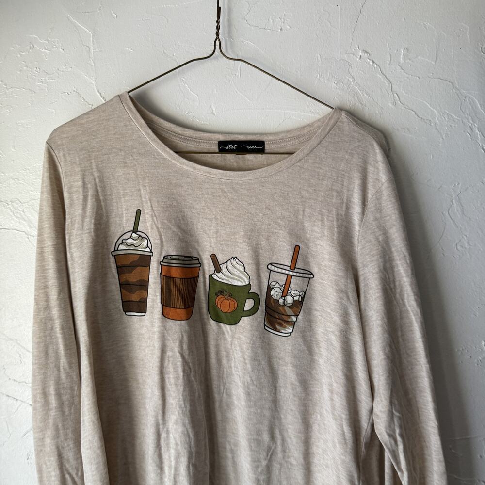 State of Mine Shirt Womens‎ Large Beige Coffee Pumpkin Spice Latte Graphic Fall